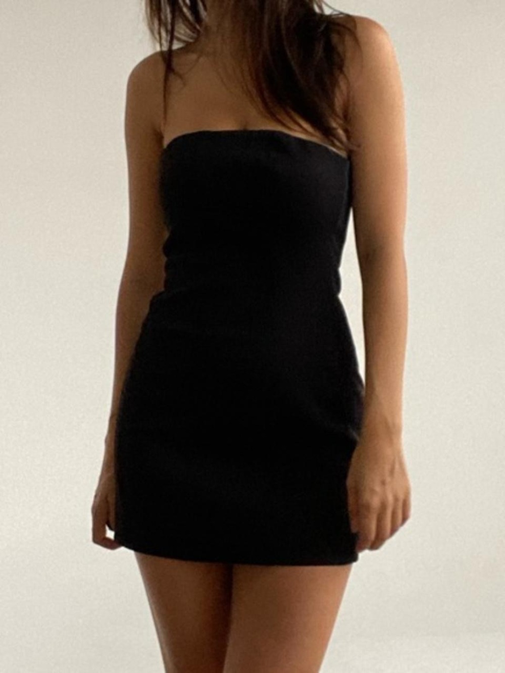 Meshki Black Strapless Mini Dress with Spaghetti Straps